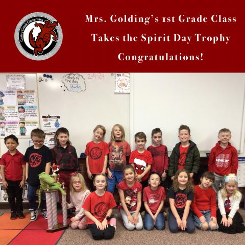 Mrs. Golding’s 1st Grade Class Takes the Spirit Day Trophy!