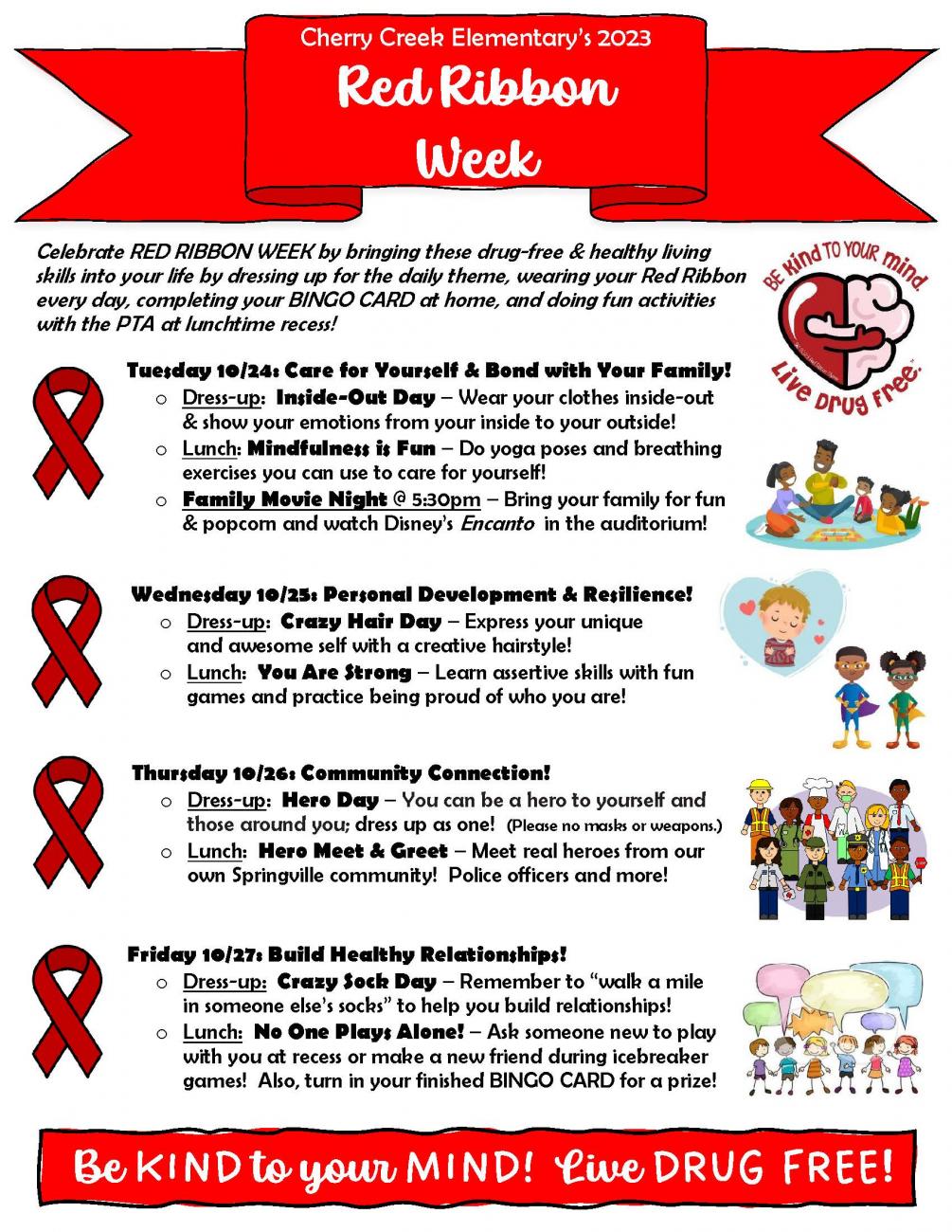 Red Ribbon Week Activities for October 27th - October 31st