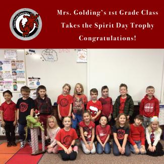 Mrs. Golding’s 1st Grade Class Takes the Spirit Day Trophy!
