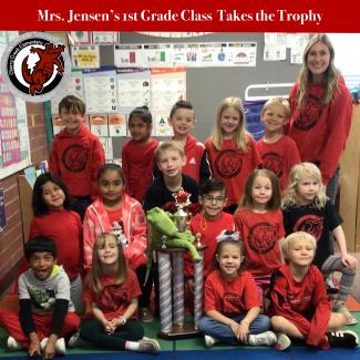 Mrs. Jensen’s 1st Grade Class Takes the Spirit Day Trophy